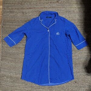 Lauren Ralph Lauren Embroidered LRL Blue Polka Dot Button Down Nightgown